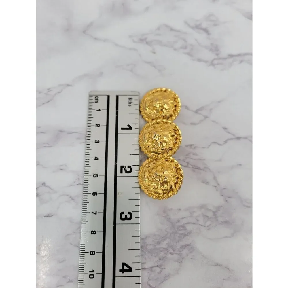 Gold Tone Triple Lion Medallion Trio Brooch or Pin